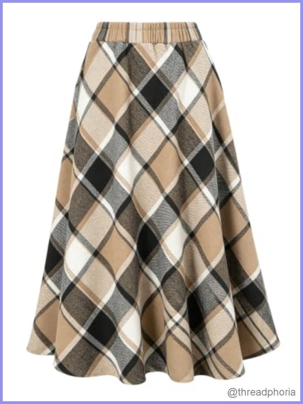 Premium Wool Blend Long Plaid A-Line Pleated Midi Skirt with Pockets